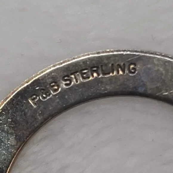 Vintage P&B Signed Sterling Silver Circle Brooch Pin Minimalist Scarf Pin - Picture 4 of 6